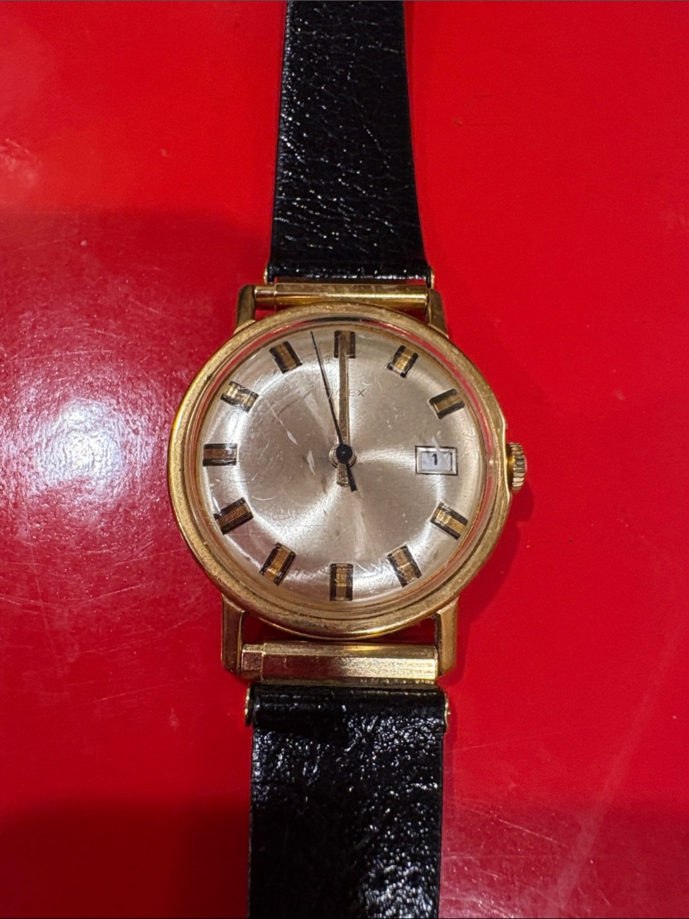 Timex Classic Gold-Tone Analog Watch with Black Leather Strap